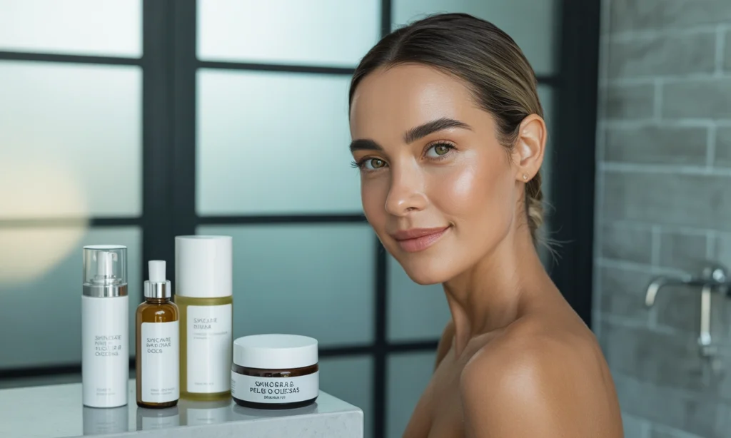 Mulher jovem com pele oleosa, aparência saudável e toque mate, representando cuidados de skincare para controlar o brilho
