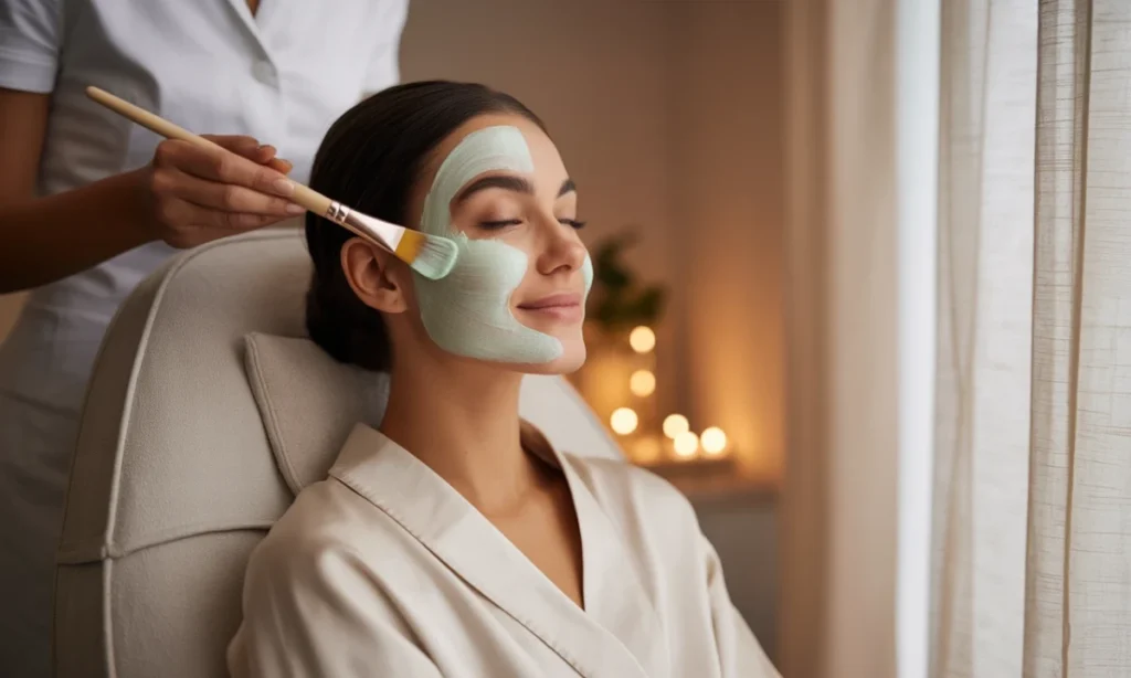 Mulher relaxando com olhos fechados após skincare, representando como o estresse afeta a pele e pode ser controlado.